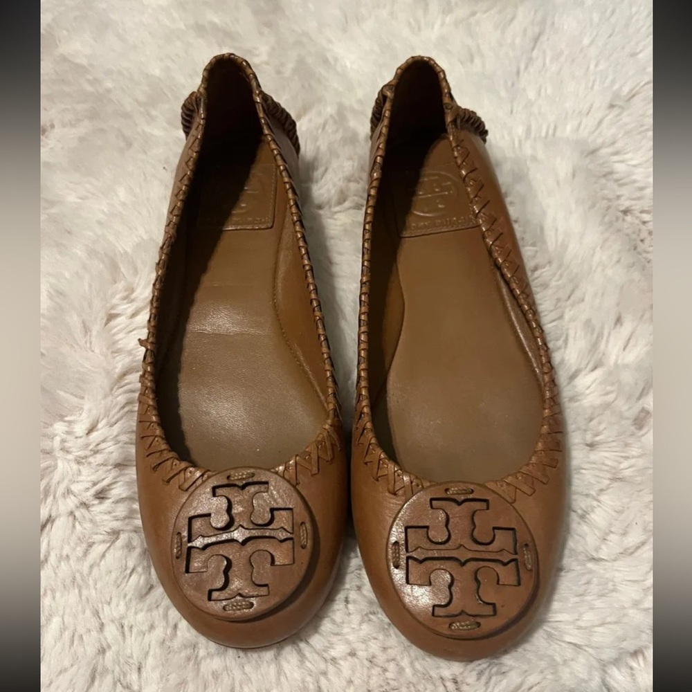 Tory Burch Brown Pebbled Leather Ballet Flats